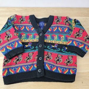 Baby Gap Teddy Bears Colorful Cotton Knit Sweater‎ 6-12M 100% Cotton Cardigan